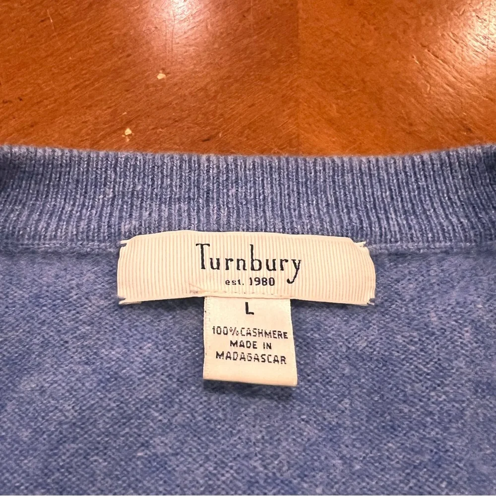 Turnbury Men’s 100% Cashmere‎ V-Neck Pullover Sweater Light Blue Large Soft